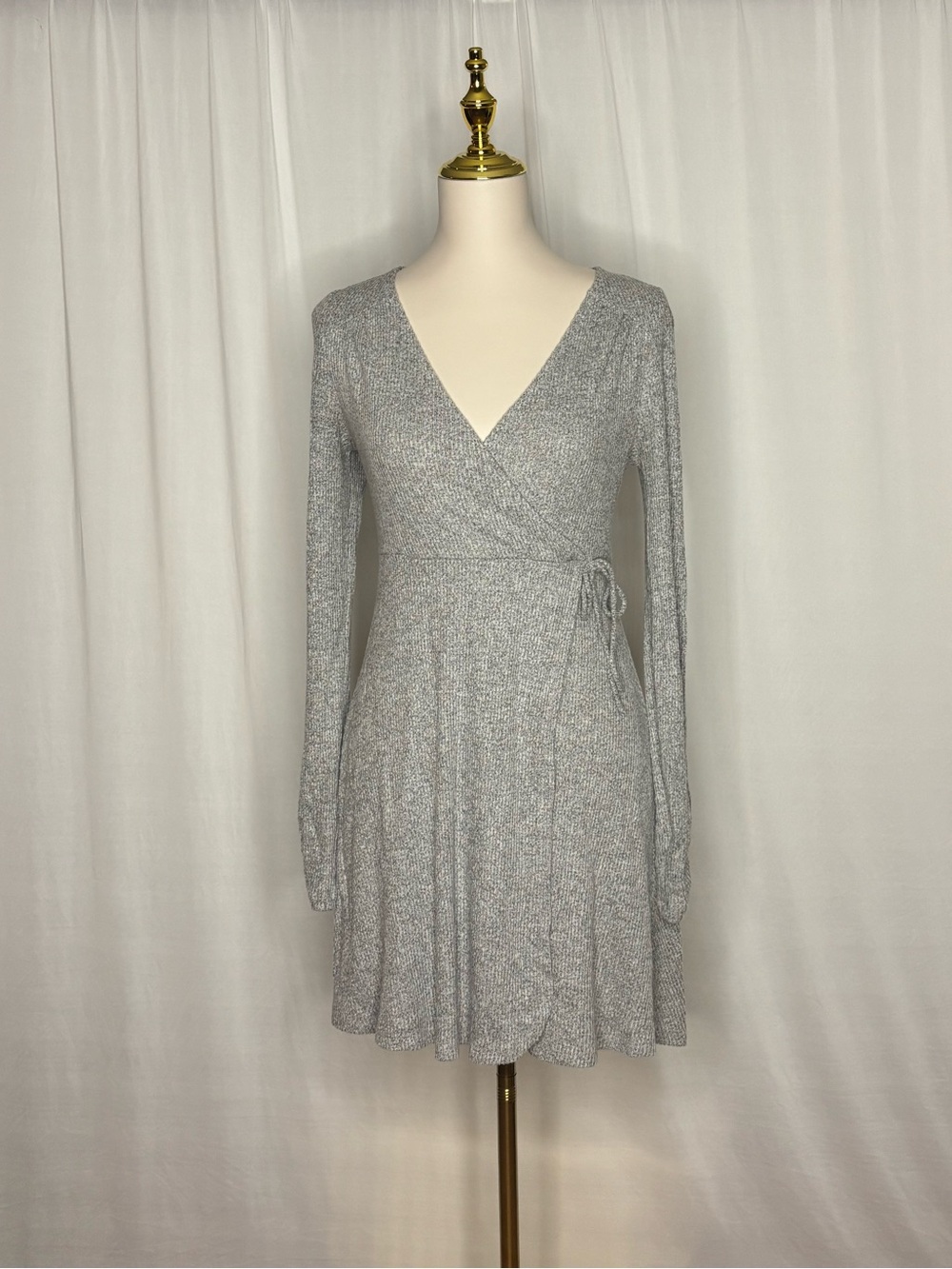 American Rag Silver-Grey Wrap Long Sleeve Dress